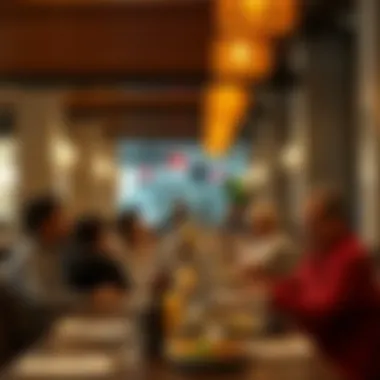 A group of diners enjoying a vibrant meal, encapsulating the social experience of Al Quoz restaurants