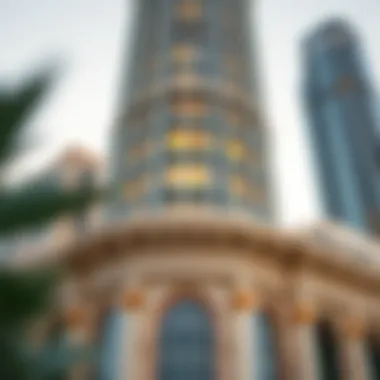 Architectural Elegance of Ajman Pearl Tower A close-up view showcasing the intricate architectural details of the tower.