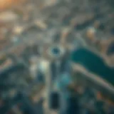 Aerial view of Al Ghadeer Tower showcasing its unique architectural design