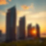 Stunning view of Al Habtoor Towers at sunset