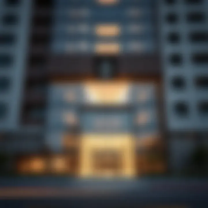 Exterior close-up of Al Mashroom Building 3 revealing its unique facade.