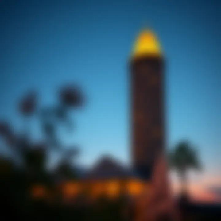 Stunning view of the Apricot Tower at sunset