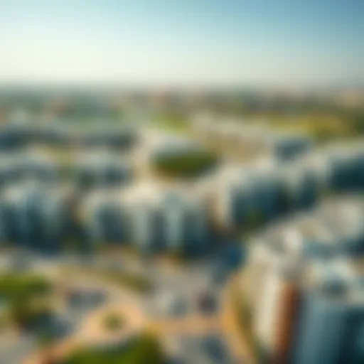 Aerial view of Jumeirah Village Circle with modern residential buildings