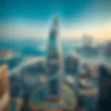 Aerial Perspective of Burj Royale Aerial view of Burj Royale showcasing its sleek design against the Dubai skyline