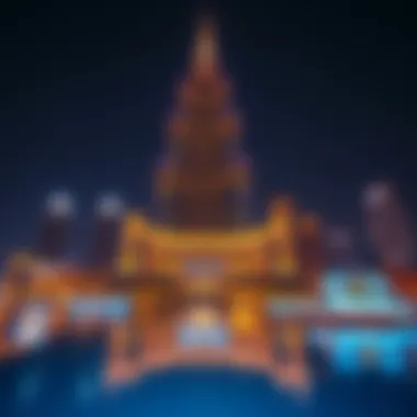 Night view of Burj Royale illuminated, reflecting the vibrant city life