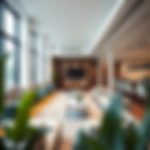A modern business lounge showcasing minimalist design and comfortable seating arrangements.