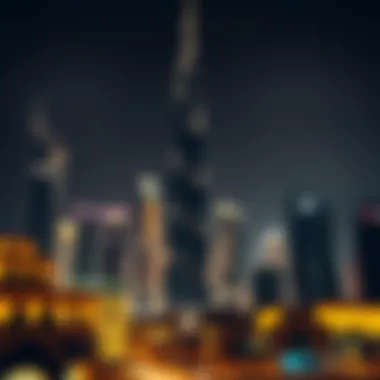 Illuminated Night View Against the Skyline Night view of the building illuminated against the Dubai skyline