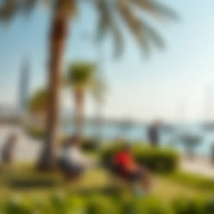 Recreation and Leisure at Corniche Al Qawasim Recreational activities at Corniche Al Qawasim, featuring families enjoying the park and waterfront.