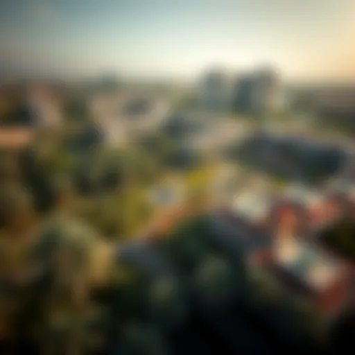 Aerial view of DDC Discovery Gardens showcasing lush greenery and residential units