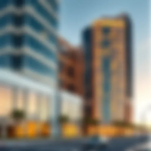 Architectural Marvel of Dewa Warsan Stunning exterior view of Dewa Warsan office buildings showcasing modern architecture