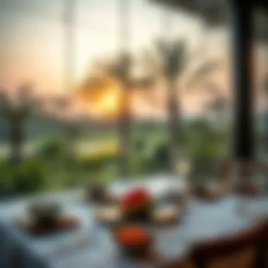 Culinary Delight with Scenic Views Elegant dining setup with a view of the park