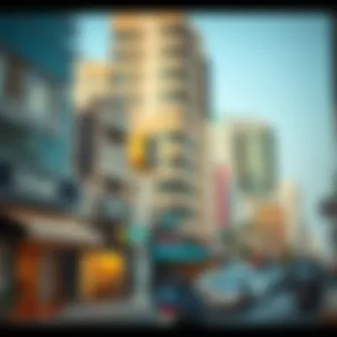 Dynamic Atmosphere of Karama A vibrant street view of Karama with shops and cafes