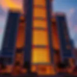 Stunning facade of Al Habtoor Tower at sunset