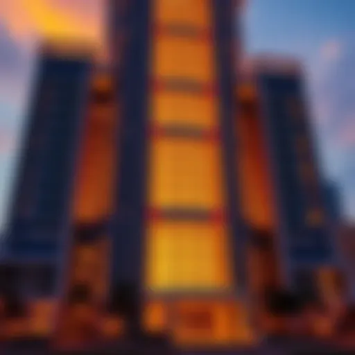Stunning facade of Al Habtoor Tower at sunset