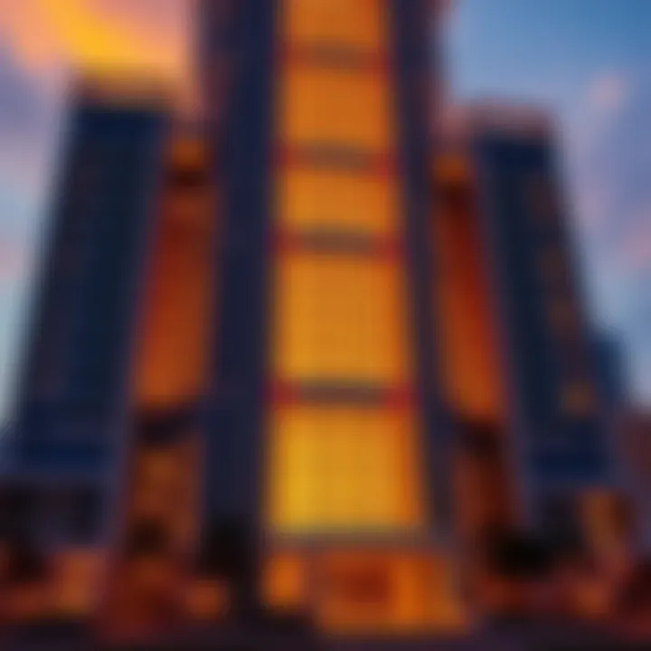 Al Habtoor Tower Facade at Sunset Stunning facade of Al Habtoor Tower at sunset