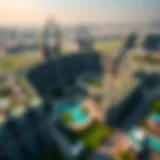 Aerial view of Al Murbrah Green Eye showcasing its lush greenery and modern architecture.