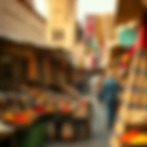 A traditional market showcasing vibrant spices and textiles