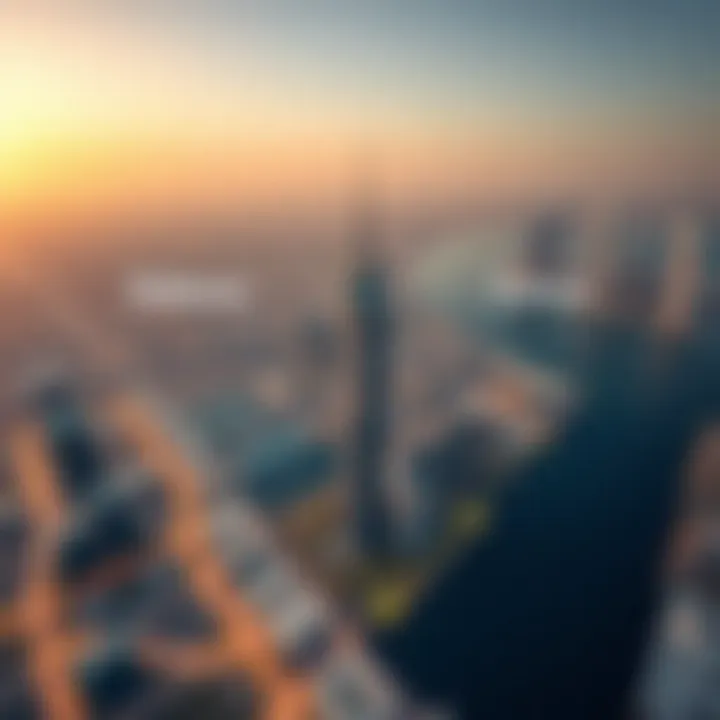 An aerial shot highlighting the strategic location of Baheen Tower within Dubai