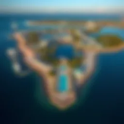 Aerial view of Bluewater Island showcasing its pristine waterfront and architectural marvels