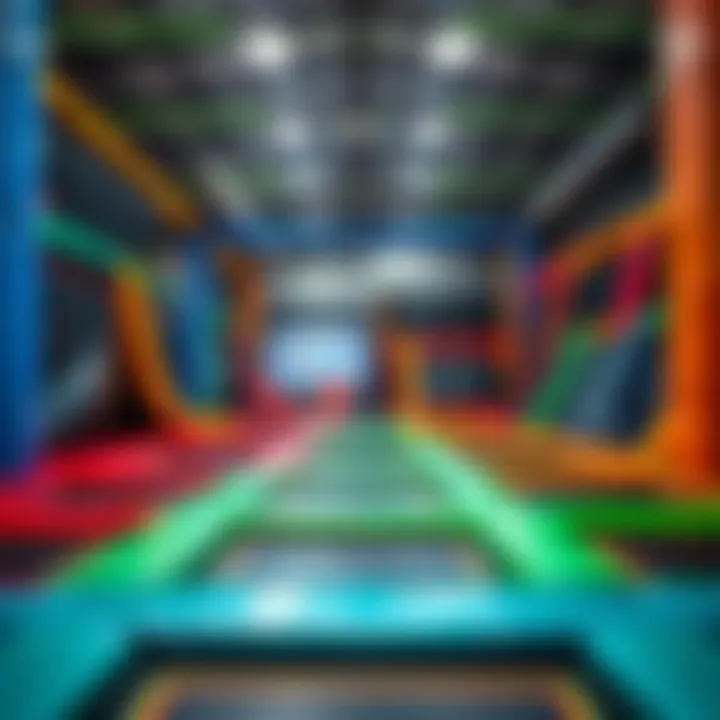 Interior Design of Bounce Interior design of Bounce featuring colorful trampolines and safety nets