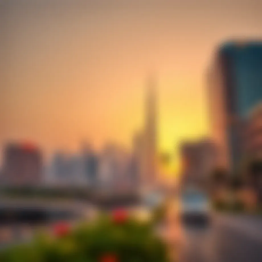 Stunning view of the Bur Dubai skyline at sunset