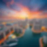 Aerial view showcasing the stunning skyline of Creek Vistas Heights against the backdrop of Dubai.