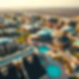 Aerial view of World Village showcasing diverse architecture