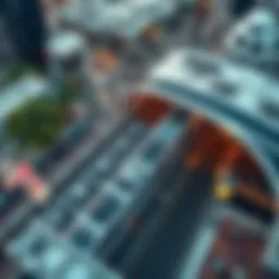 Aerial view of a bustling Dubai metro station