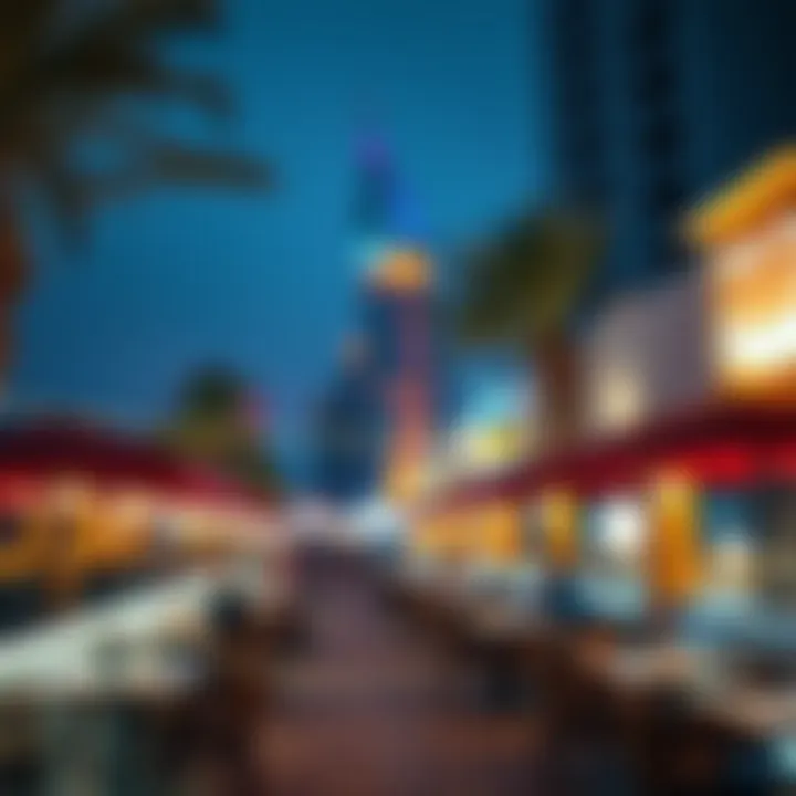 Vibrant Nightlife Scene Vibrant nightlife scene at Palm Jumeirah featuring upscale restaurants