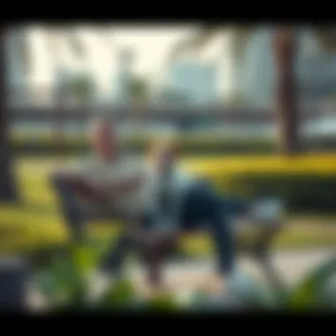 Owner and Dog Relaxing Together A pet owner relaxing on a bench with their dog in a park