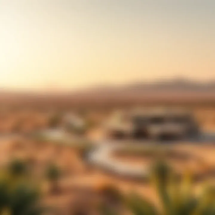 Sprawling Landscape of Dubai Ranches Sprawling landscape of Dubai ranches with desert backdrop