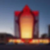 Exterior view of the Red Diamond Building showcasing its unique architectural design