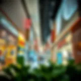 A vibrant shopping corridor showcasing various retail stores at Mazyad Mall