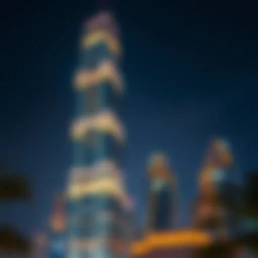 Stunning exterior view of Ciel Tower illuminated at night