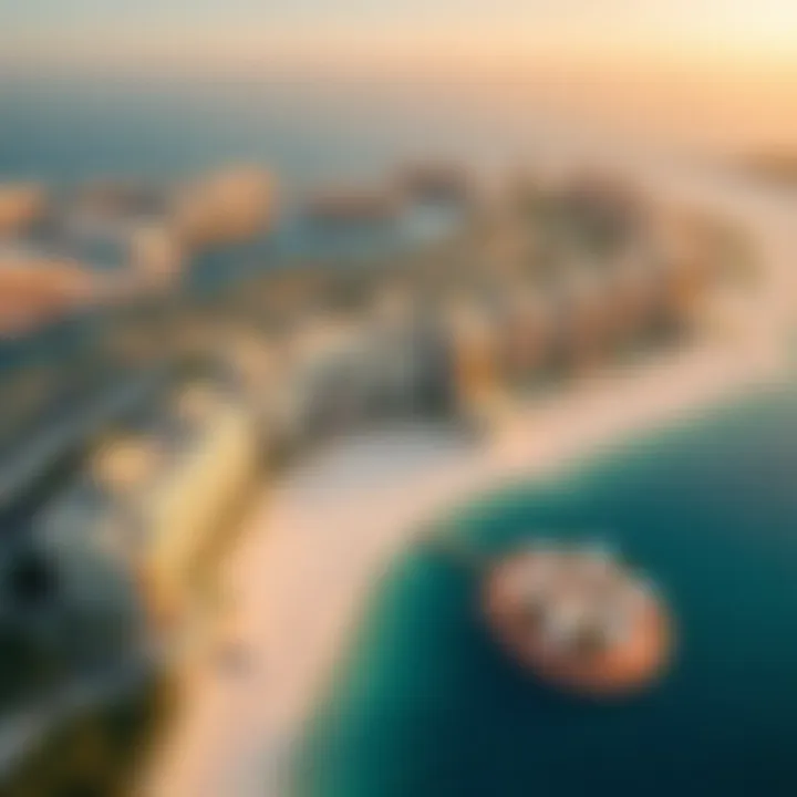 Palm Jumeirah Aerial Perspective Aerial view of Palm Jumeirah highlighting the Dorchester Collection