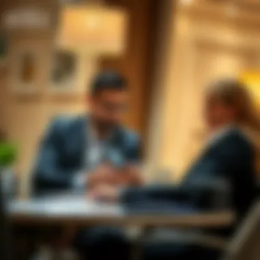 Real Estate Agents in Action with Dubai Brokers App Real estate agents utilizing the Dubai Brokers App during a meeting