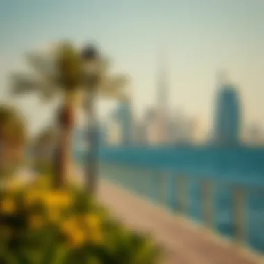 Scenic Waterfront Promenade in Dubai Scenic waterfront promenade showcasing stunning skyline