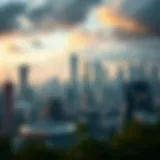 A futuristic city skyline representing the Global Village concept