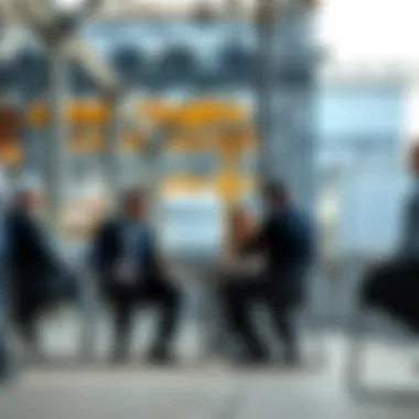 Strategic Business Discussions on Investments Business professionals discussing investment opportunities within an industrial park