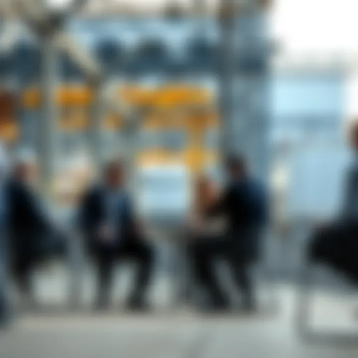 Strategic Business Discussions on Investments Business professionals discussing investment opportunities within an industrial park