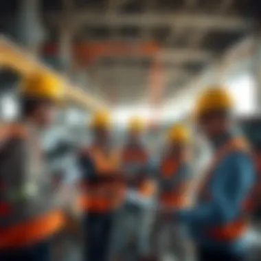 Collaboration in Construction Construction workers collaborating on a large-scale project