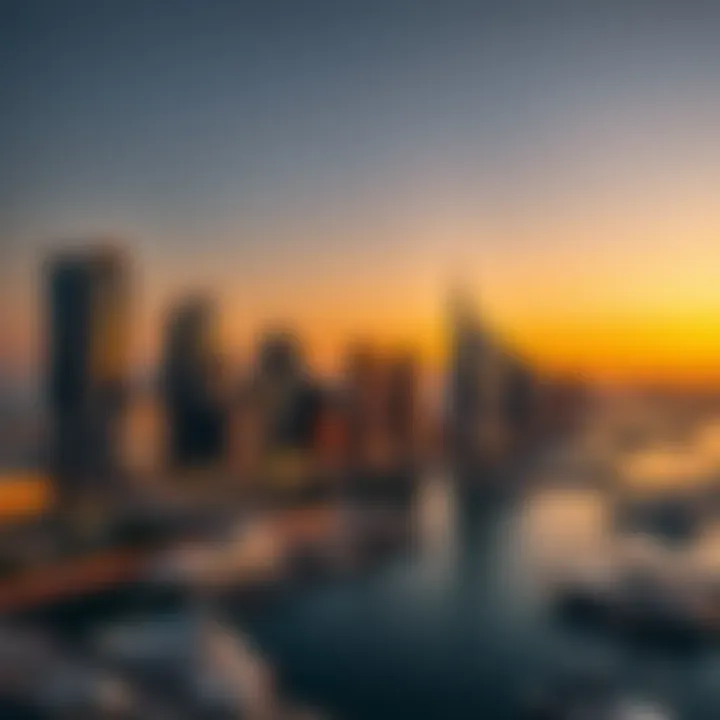 Dubai Marina Skyline at Sunset A stunning view of Dubai Marina skyline at sunset