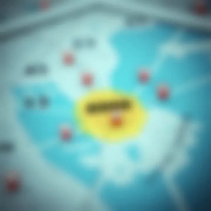 Map highlighting areas marked with location numbers in Dubai