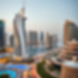 A panoramic view of Dubai's financial district showcasing modern architecture