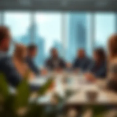 A group discussion among real estate professionals analyzing case studies.