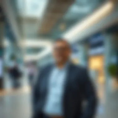 Entrepreneur showcasing innovative tech solutions in an IT plaza