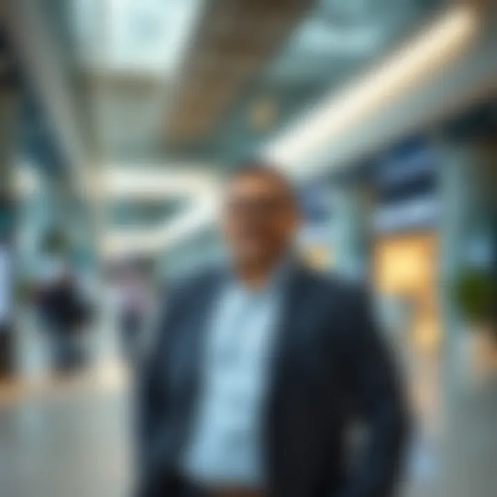 Entrepreneur showcasing innovative tech solutions in an IT plaza