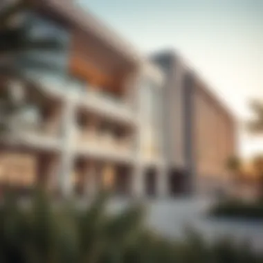 Innovative School Infrastructure in Dubai A modern school building showcasing architectural design