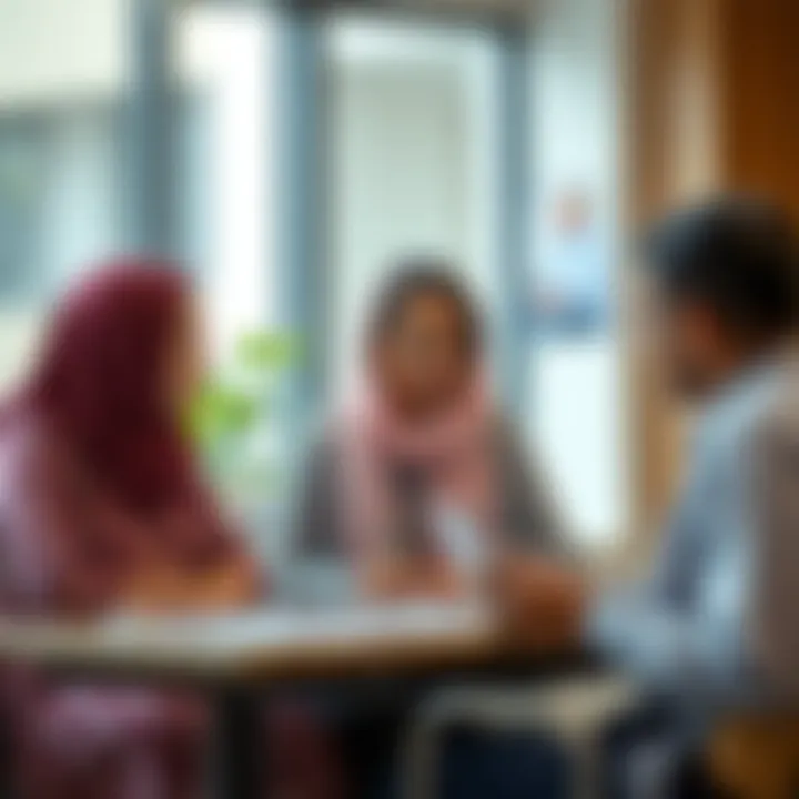 Informed Choices in Dubai's Schooling Parents discussing educational options in a school setting