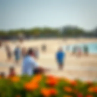 Vibrant Recreational Activities at Umm Suqeim Beach Park Visitors engaging in various recreational activities at Umm Suqeim Beach Park